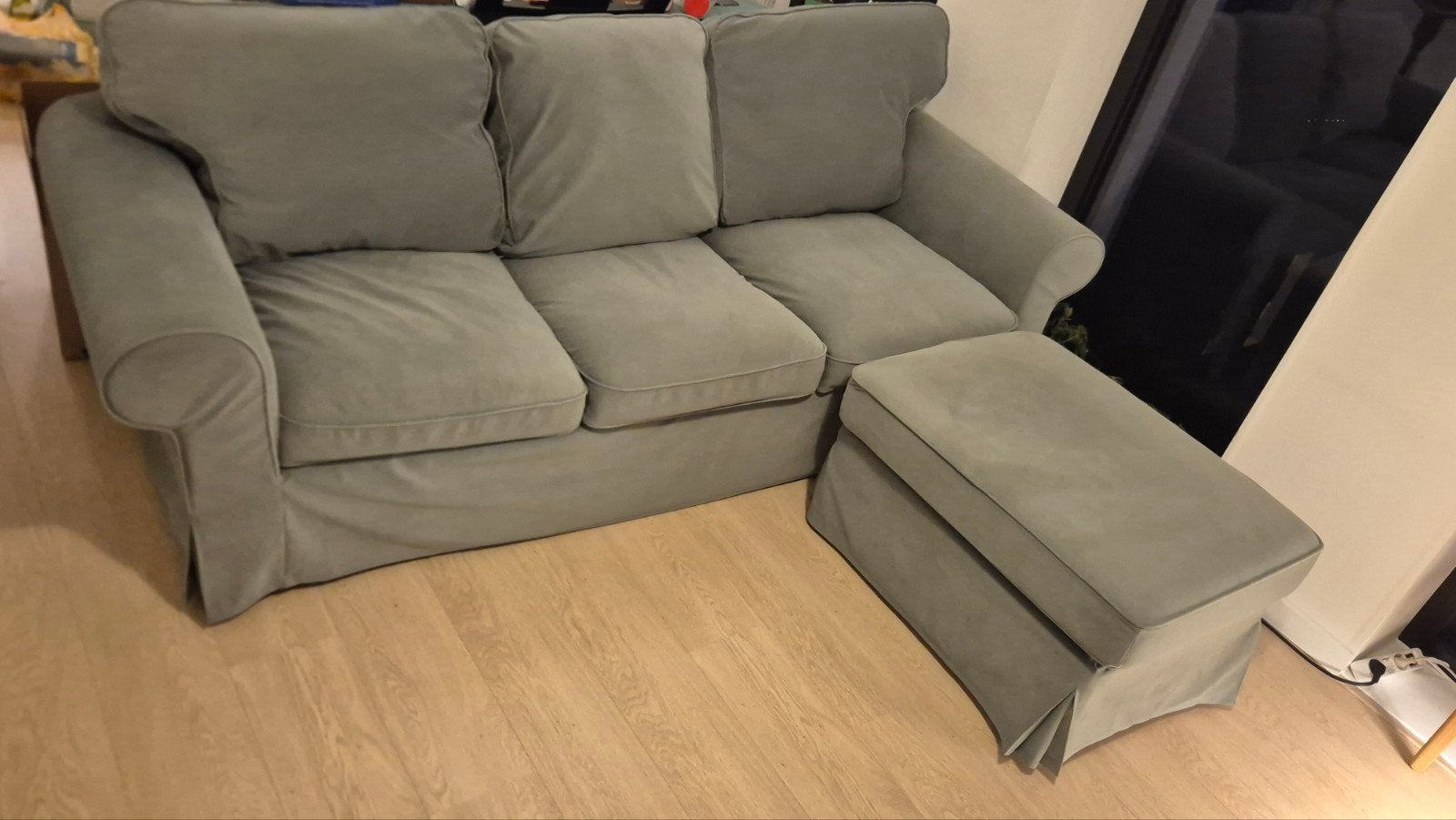 IKEA EKTORP 3-zitsbank met voetenbank - Zo goed als nieuw, Ophalen, Driepersoons, 75 tot 100 cm, Zo goed als nieuw