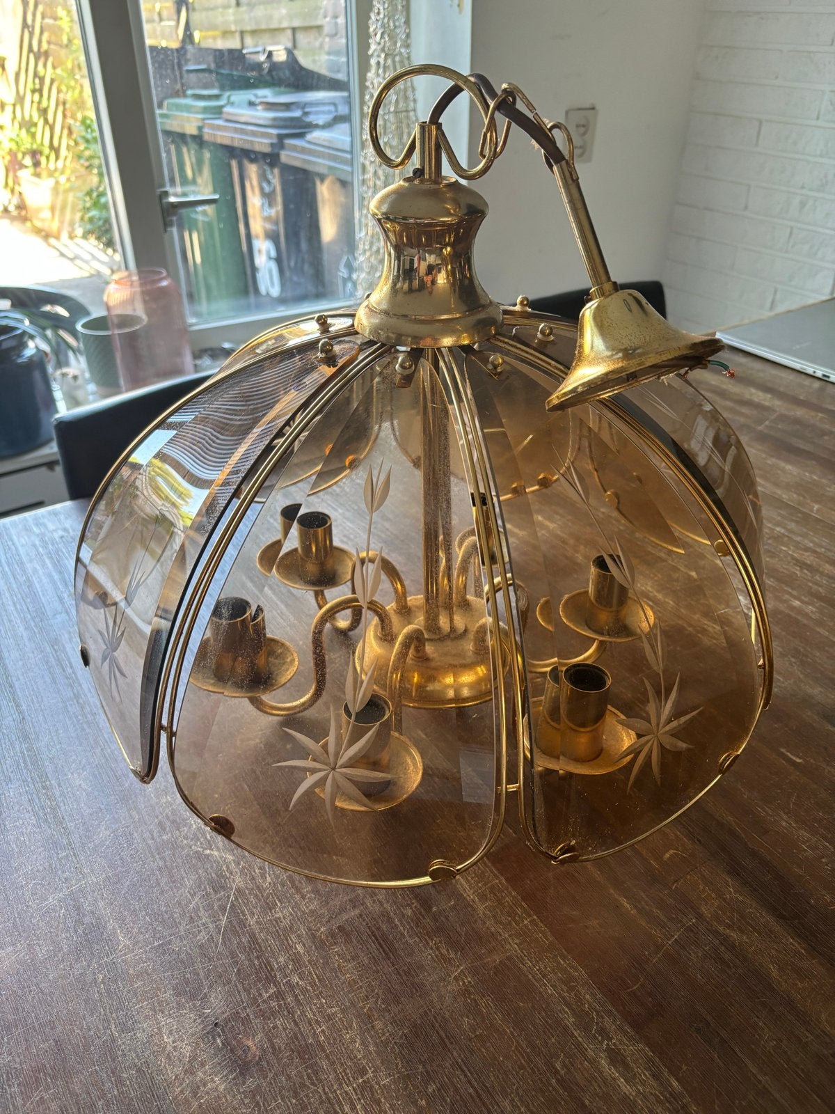 Mooie kandelaar plafondlamp, Ophalen, Gebruikt, Glas, E14 (klein)