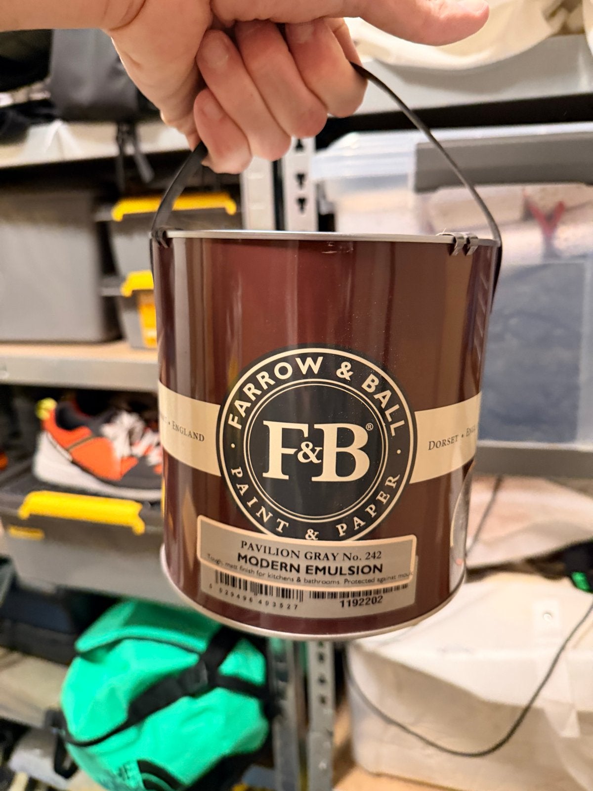 Farrow & Ball Pavilion Grey 242 Modern Emulsion 5L - Nieuw, Ophalen, 5 tot 10 liter, Nieuw, Verf