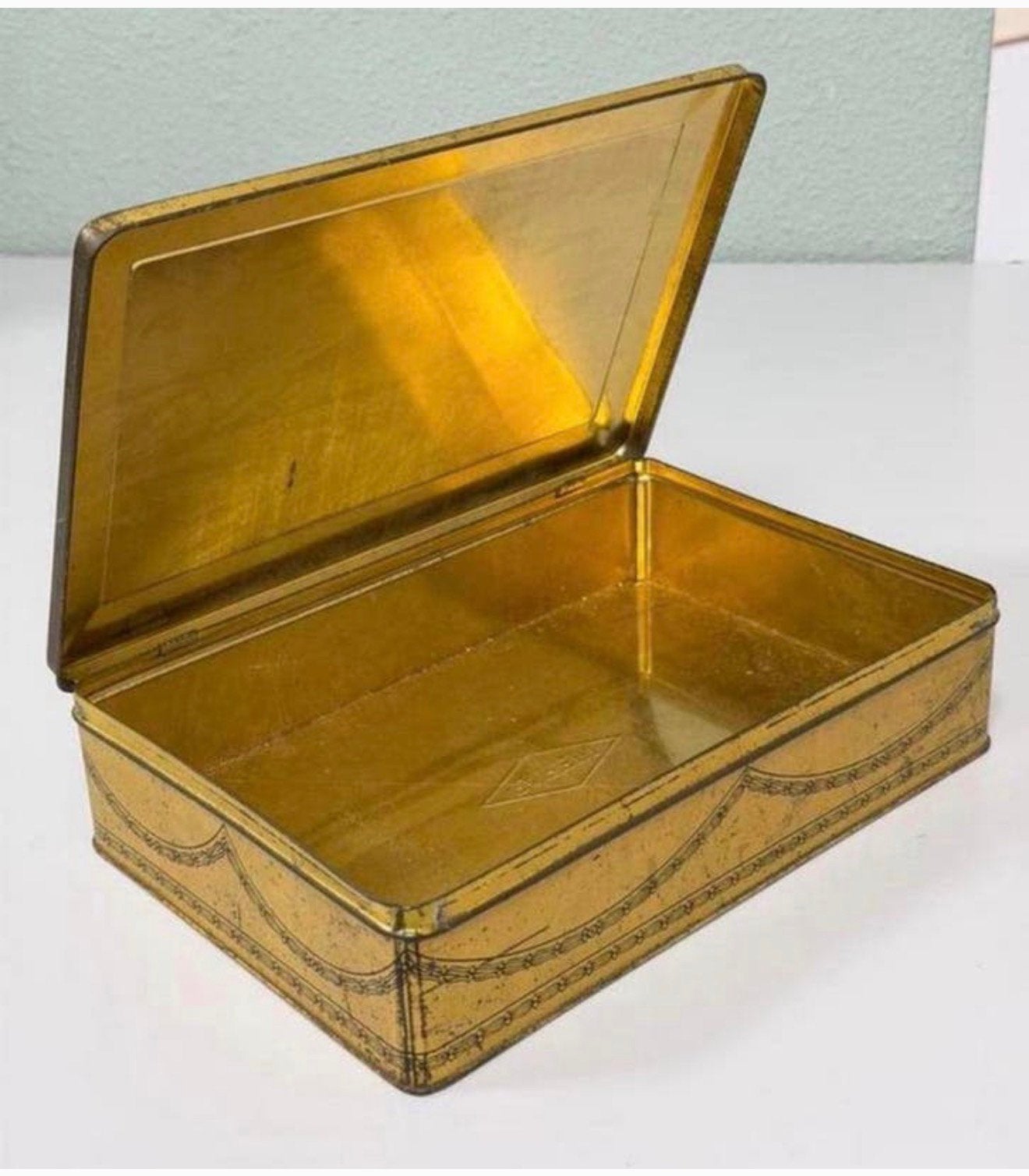 Vintage brocante koekjes blik PAREIN engeltjes goudkleur, Verzamelen, Blikken, Ophalen of Verzenden, Zo goed als nieuw, Koek(jes)