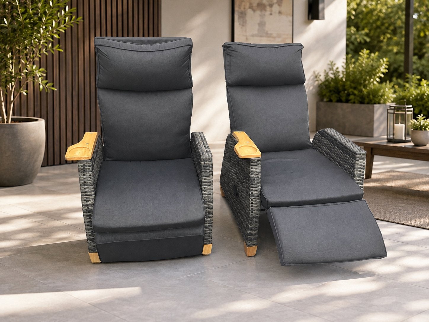 2x Tectake verstelbare relax tuinstoel / loungestoel kussens, Ophalen, Zo goed als nieuw, Wicker, Verstelbaar