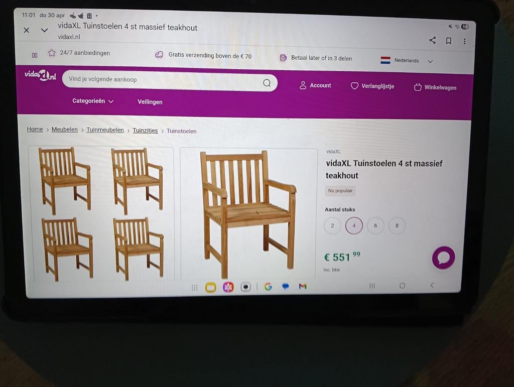 4 houten stoelen z.g.a.n., Ophalen