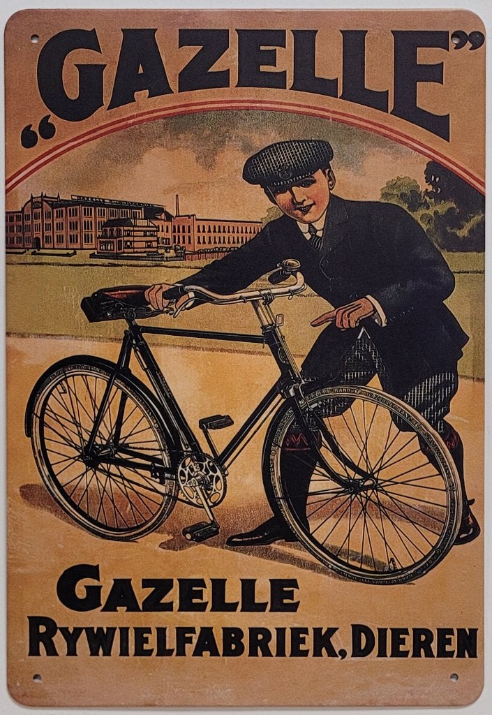 Gazelle Rijwielfabriek fiets reclamebord van metaal wandbord, Info@deconoord.nl, Deco Noord, Nieuw, Ophalen of Verzenden