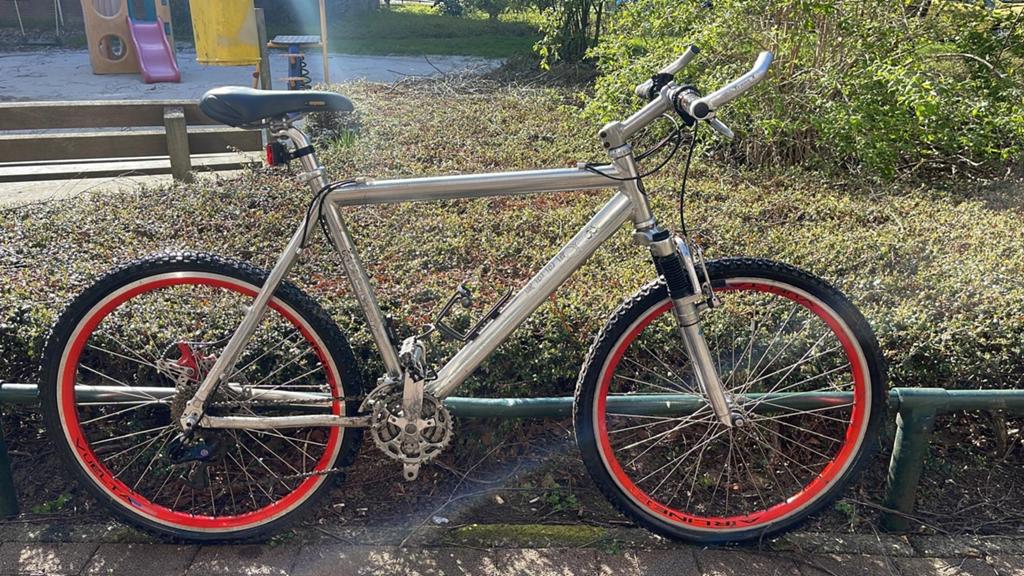 Mountainbike met rode velgen, Fietsen en Brommers, Fietsen | Mountainbikes en ATB, Gebruikt, Hardtail, Heren, Schijfrem