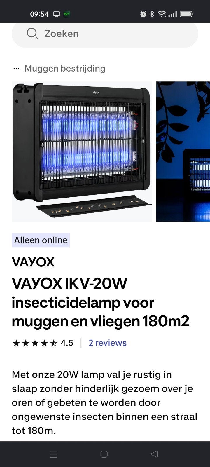 VAYOX IKV-20W Insectenlamp - Muggen en Vliegen 180m2, Ophalen of Verzenden, Nieuw, Zwart