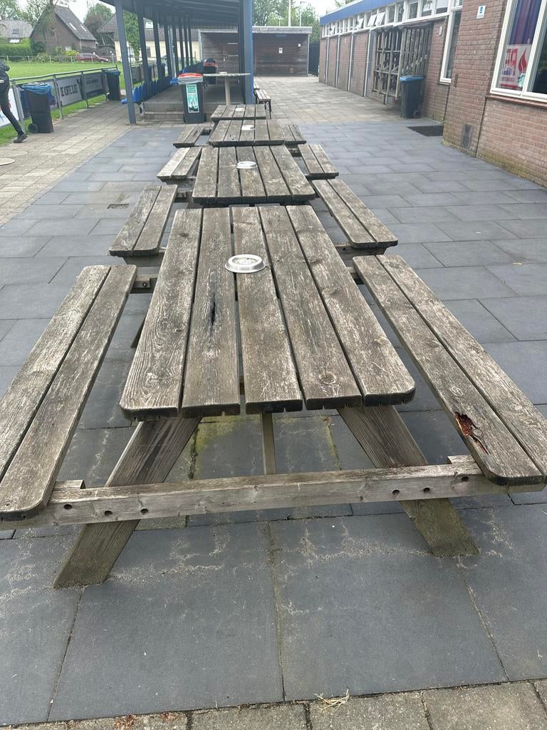 Robuuste houten picknicktafel - Gebruikt, Tuin en Terras, Ophalen of Verzenden, Gebruikt, Rechthoekig, Hout
