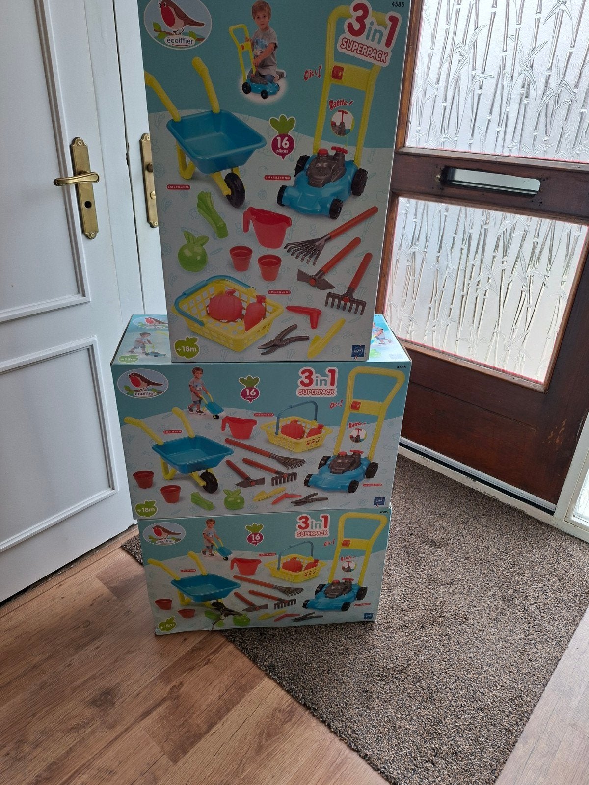 3 stuks     Écoiffier 3-in-1 Superpack: Kruiwagen, grasmaa, Ophalen, Nieuw