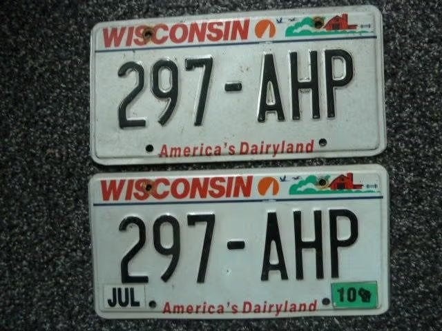 Paar USA License plate / kentekenplaten Wisconsin 2010 USA, Verzenden, Gebruikt, Auto's