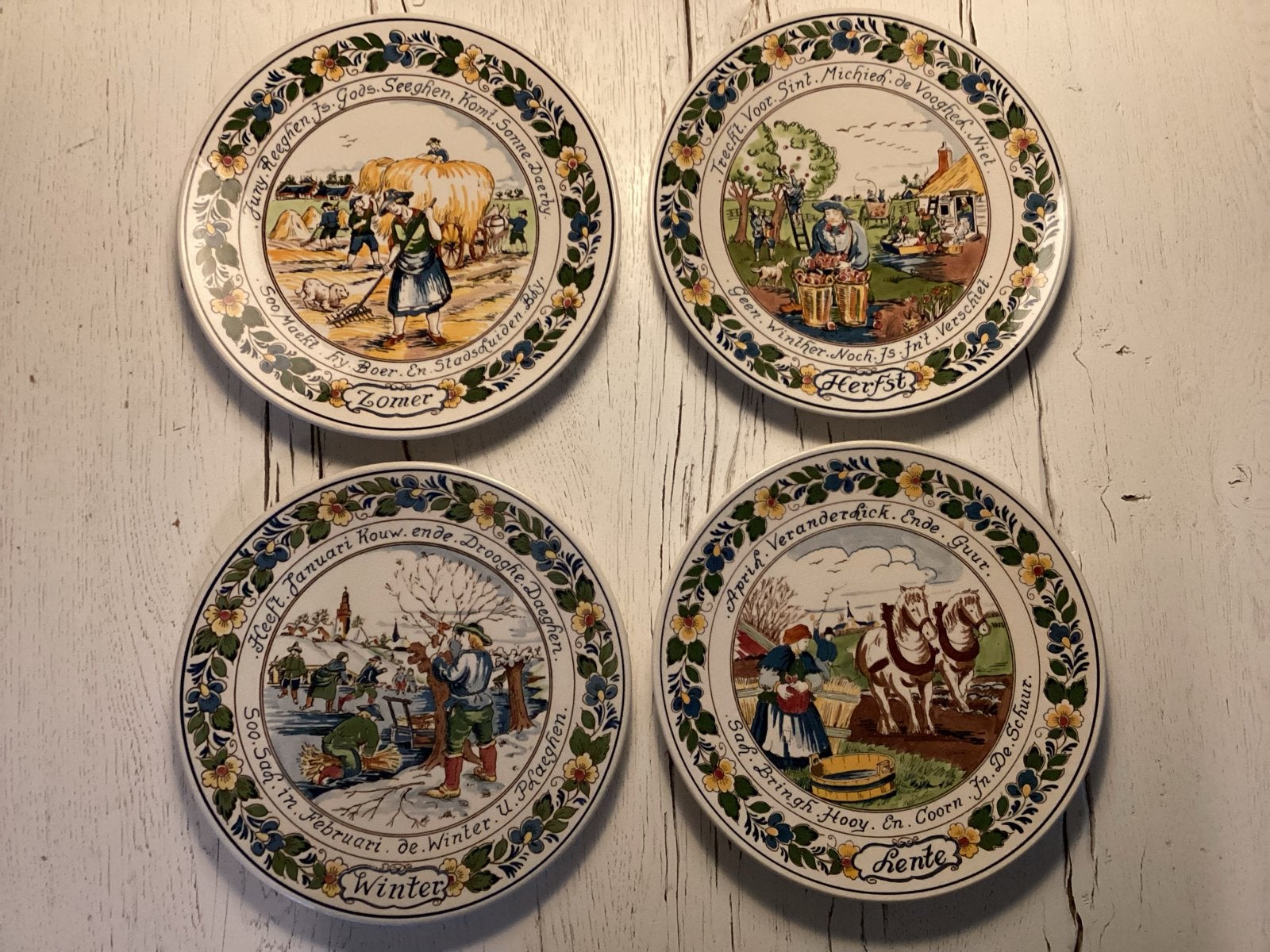 Set van 4 Delfts Blauwe Wandborden - Jaargetijden, Antiek en Kunst, Ophalen of Verzenden