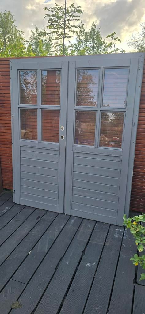 Dubbele openslaande tuindeuren met glas, Gebruikt, 80 tot 100 cm, Minder dan 200 cm, Ophalen of Verzenden