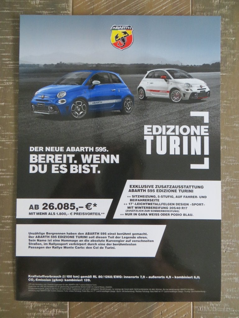 Flyer Abarth 595 Edizione Turini, Ophalen of Verzenden, Zo goed als nieuw, Overige merken