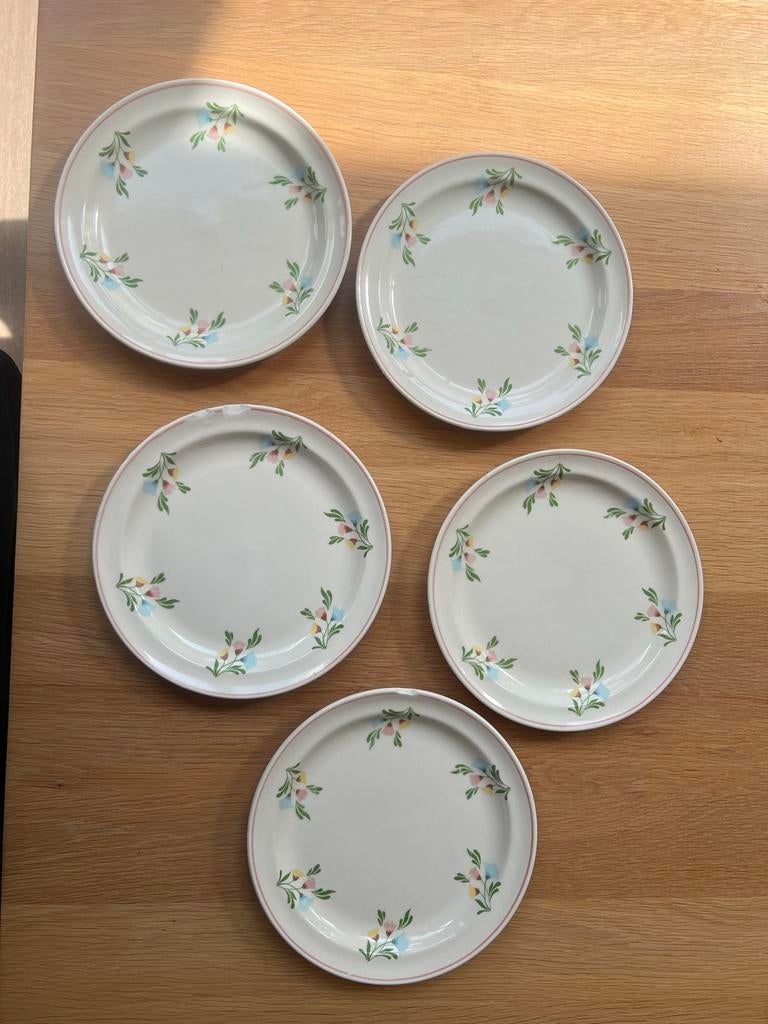 5x  vintage bordjes met bloemmotief, Ophalen, Gebruikt, Bord(en), Overige stijlen