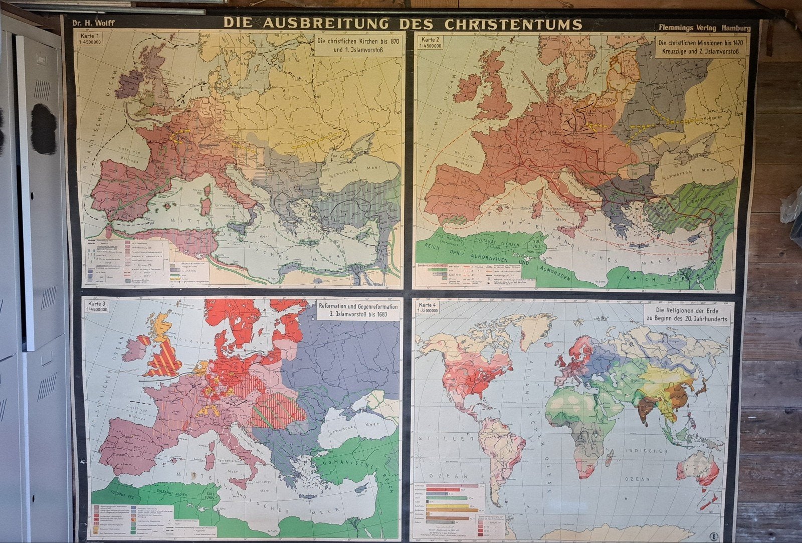 Oude schoolkaart: Die Ausbreitung des Christentums, Antiek en Kunst, Antiek | Schoolplaten, Ophalen of Verzenden