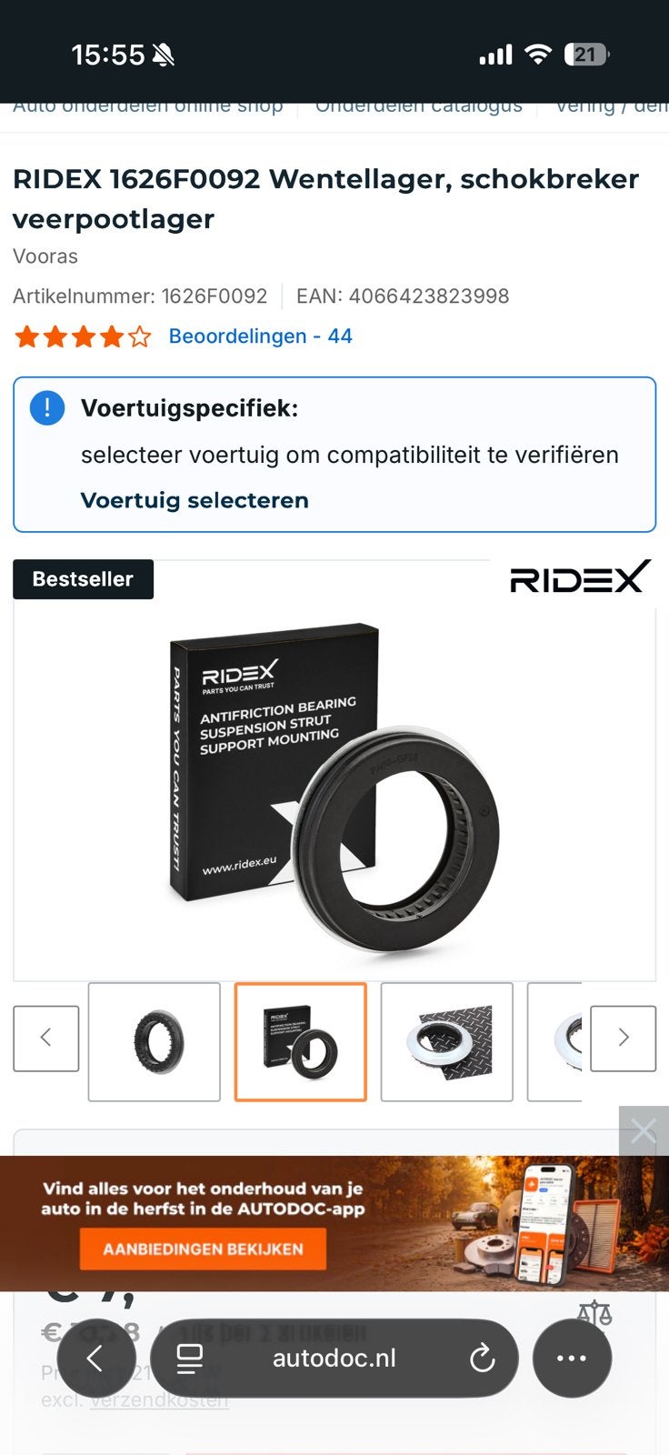 RIDEX 1626F0092 Wentellager, schokbreker veerpootlager, Auto-onderdelen, Ophalen of Verzenden, Nieuw