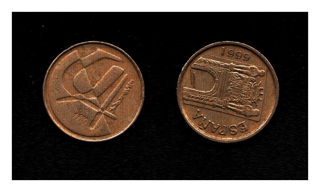 2x 5 pesetas Spanje 1990 en 1999 (M 107), Ophalen of Verzenden, Overige landen
