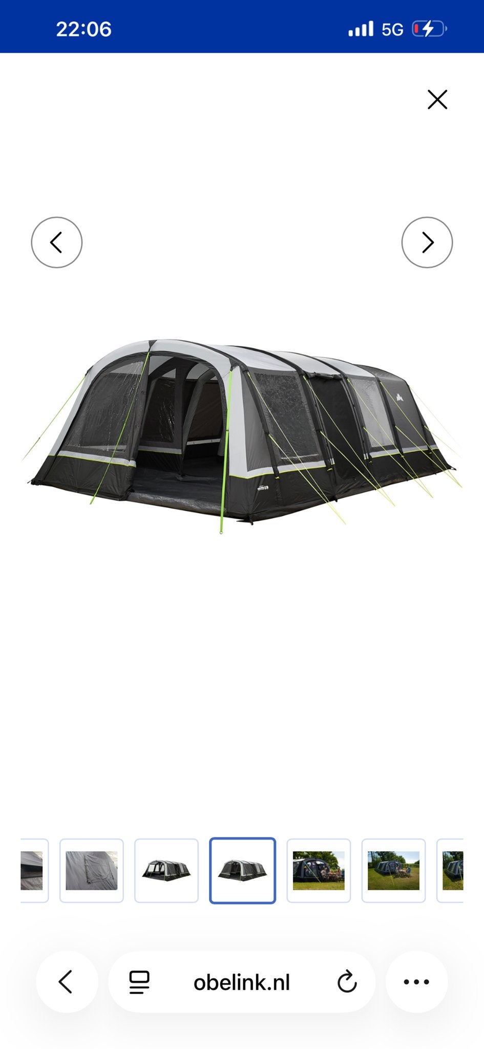 Obelink Hudson 6 Poly Easy Air Cool Dark 6-persoons tent, Caravans en Kamperen, Ophalen, Gebruikt, Tot en met 6