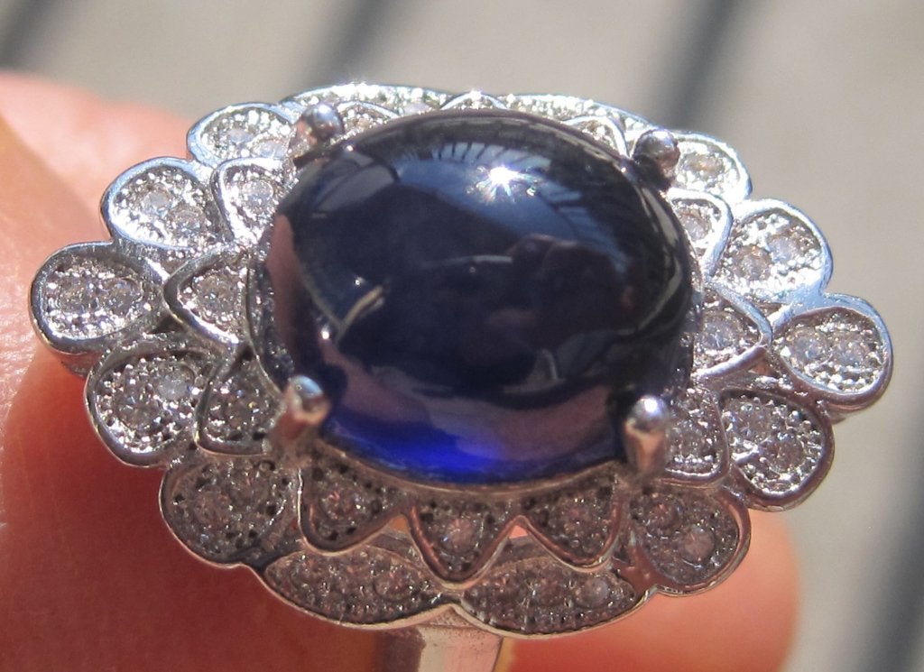Saffier 5krt 100% natuurlijk excellent Art Deco design ring, Ophalen, Blauw, Zo goed als nieuw, 17 tot 18