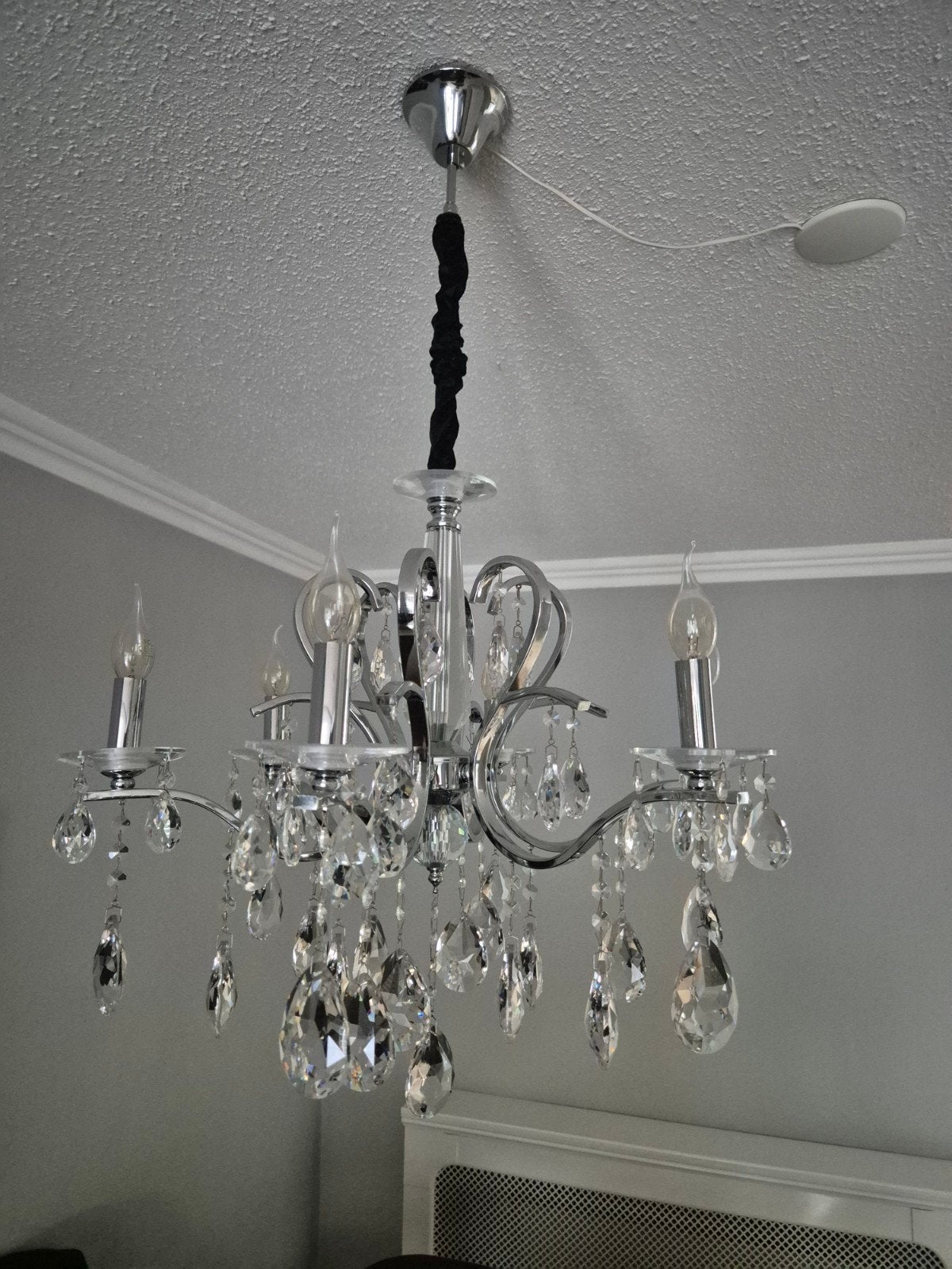 Moderne Kroonluchter met Kristallen, Huis en Inrichting, Lampen | Kroonluchters, Ophalen, Zo goed als nieuw, Glas, Modern, Glamour, Klassiek