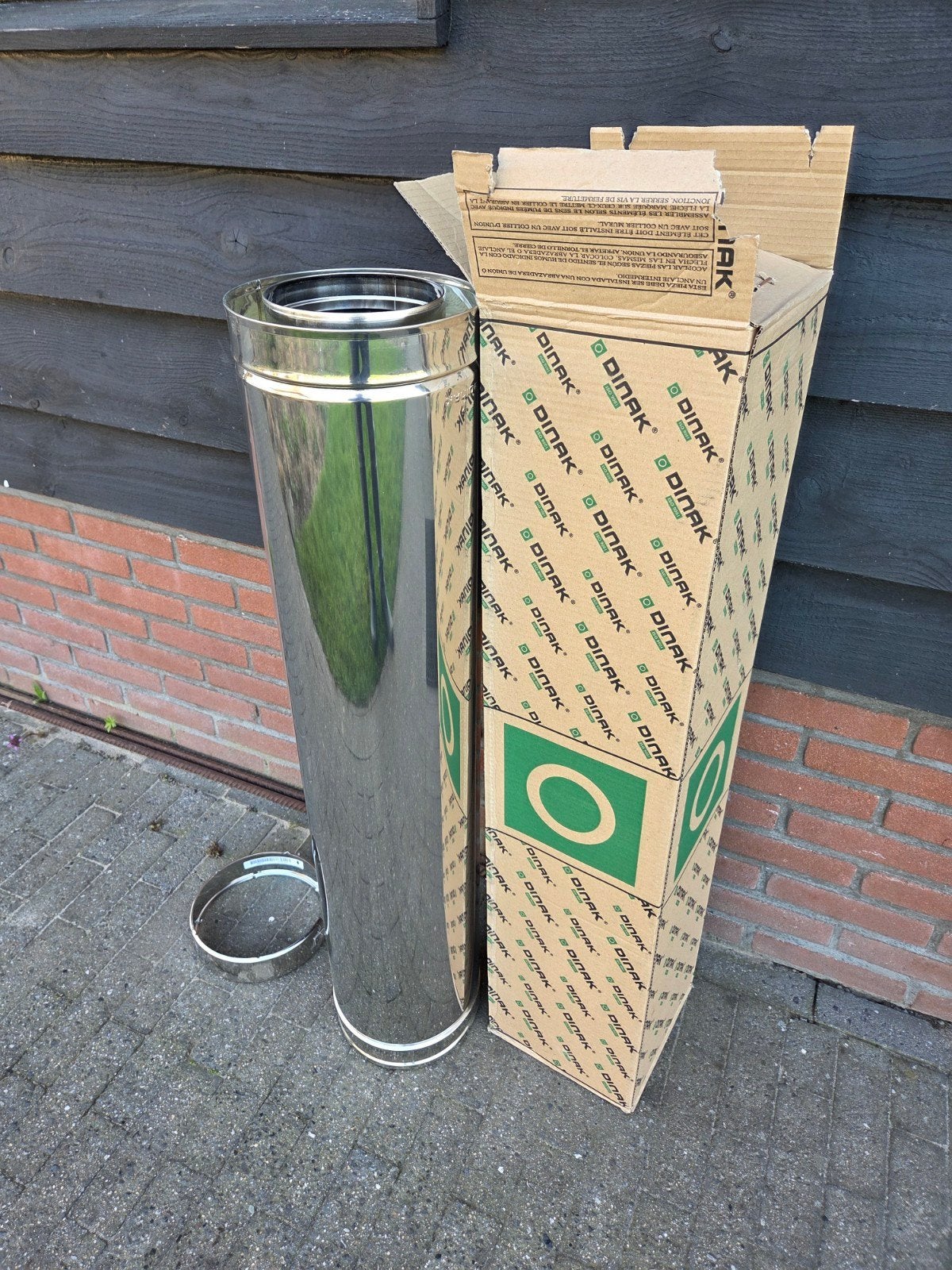 Nieuwe Dinak dubbelwandige kachelpijp 940mm, Ø150/210mm, Ophalen, Nieuw, Overige soorten