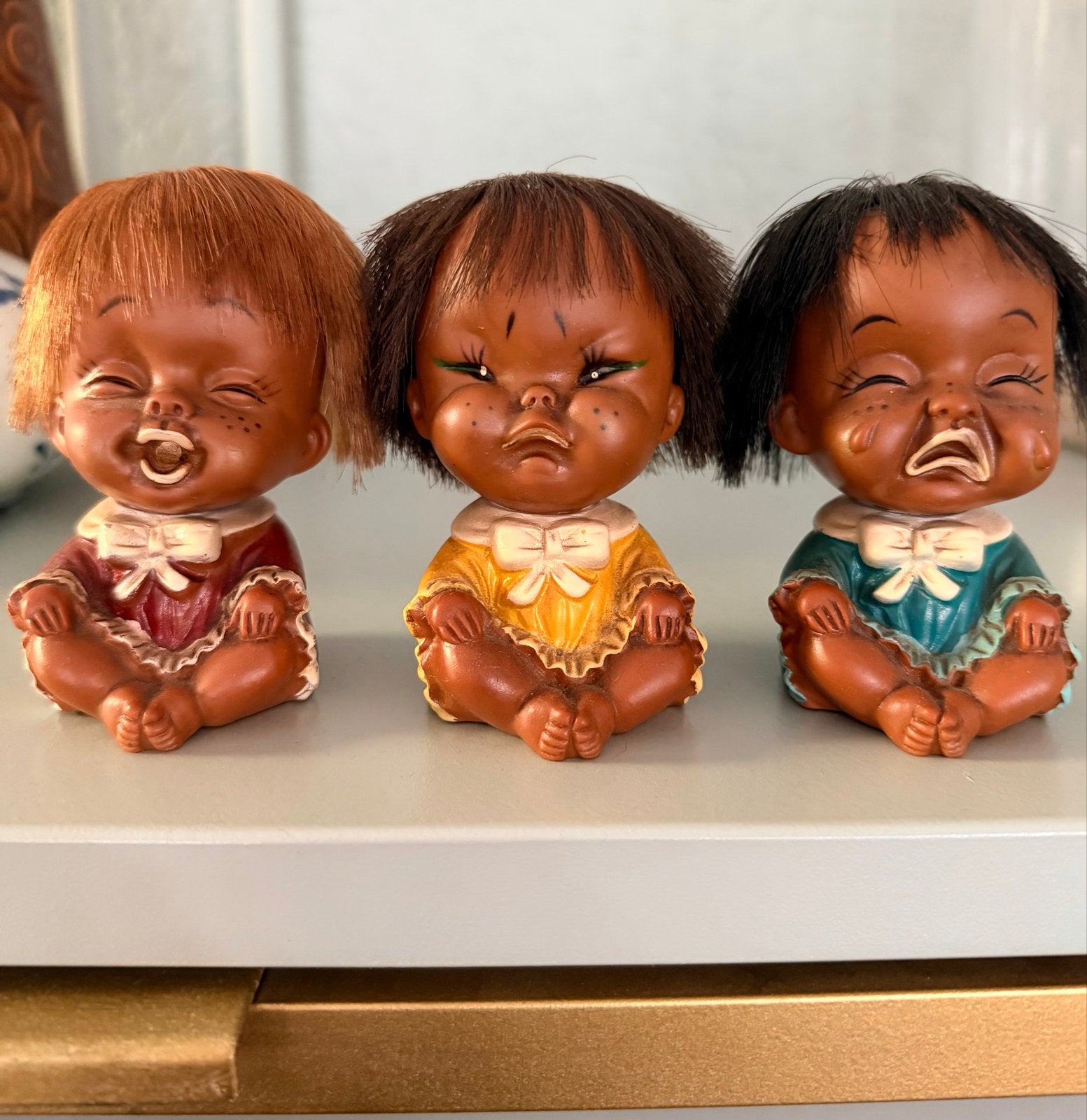 Set van 3 Vintage emotie poppetjes, Ophalen of Verzenden, Gebruikt, Pop