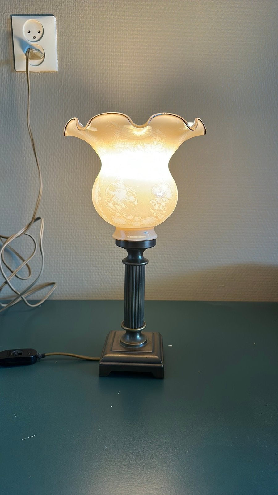 Vintage tafel bed lampje glas., Ophalen of Verzenden, Zo goed als nieuw, Glas, Vintage