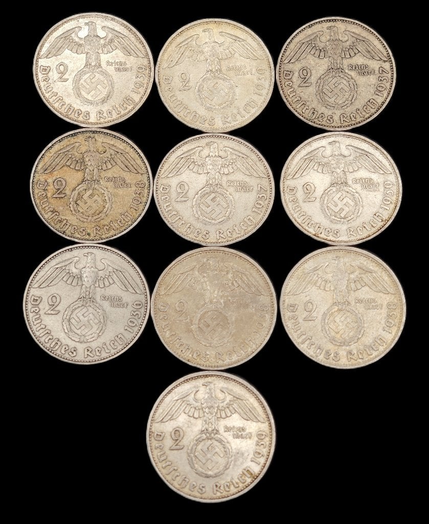 10x 2 Reichsmark Derde Rijk (5), Ophalen of Verzenden, Duitsland, Setje, Zilver
