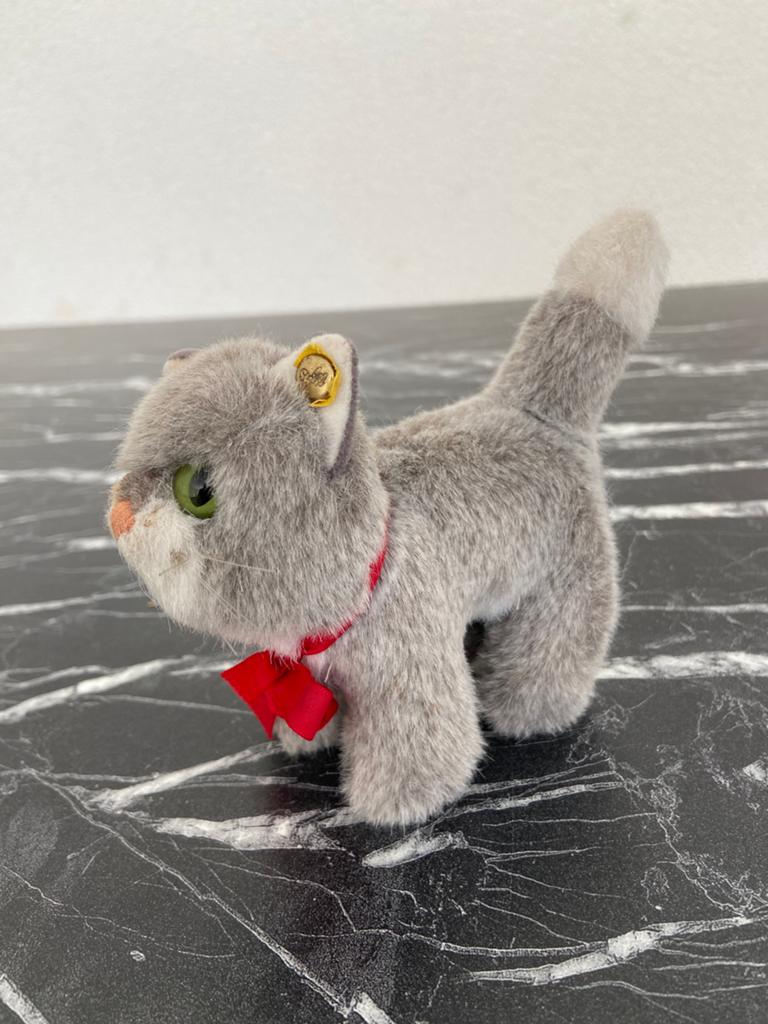 Steiff poes met knop 14 cm, Antiek en Kunst, Antiek | Speelgoed, Ophalen of Verzenden