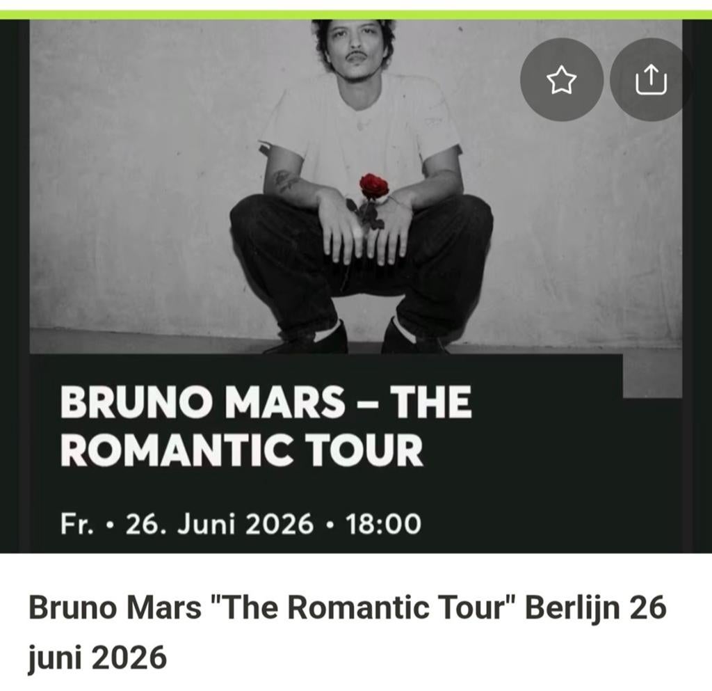 Bruno Mars Berlijn 3 tickets 26 juni, Drie personen of meer, Juni