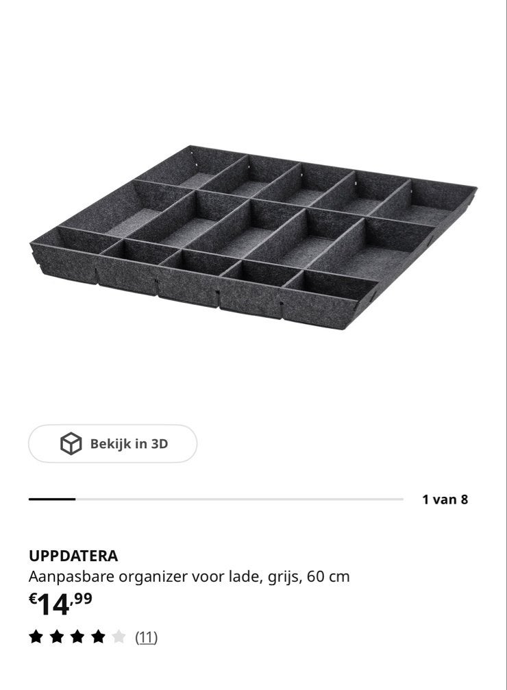 UPPDATERA Lade-organizer grijs, zo goed als nieuw, Ophalen, Overige typen, IKEA, Zo goed als nieuw