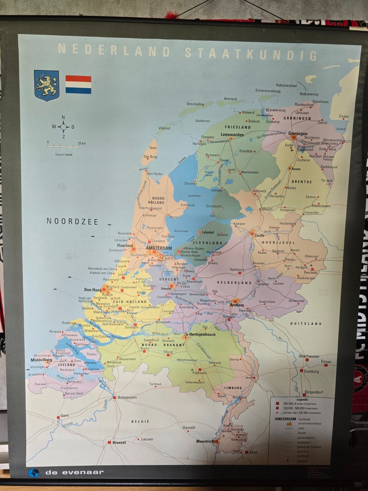 Vintage Schoolwandkaart Nederland - De Evenaar, Antiek en Kunst, Ophalen of Verzenden