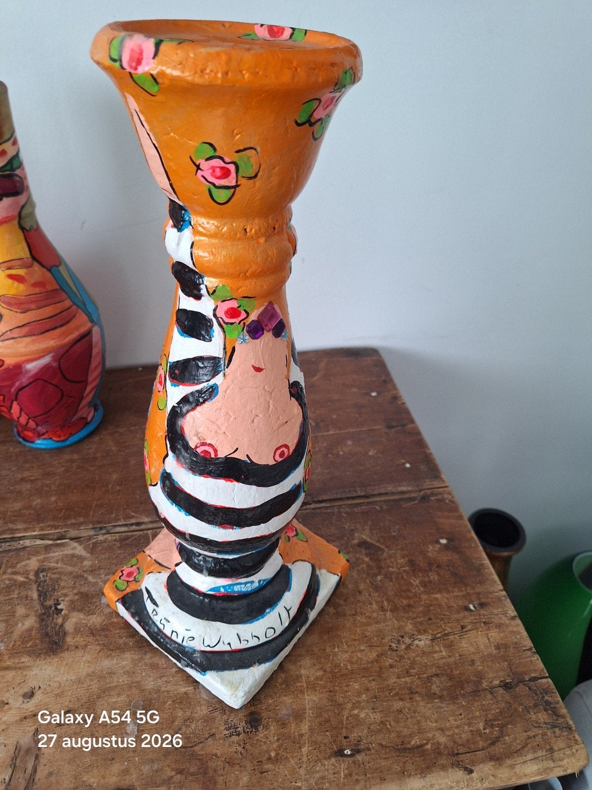 Robuuste kandelaar van Trijnie Wubbolt, 38 cm hoog, Antiek en Kunst, Ophalen of Verzenden