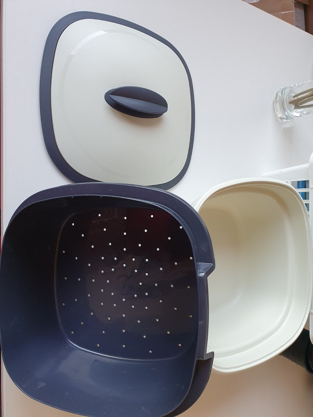 Tupperware Stoompan Microgolfoven - Wit/Donkerblauw, Ophalen, Gebruikt, Wit, Overige typen