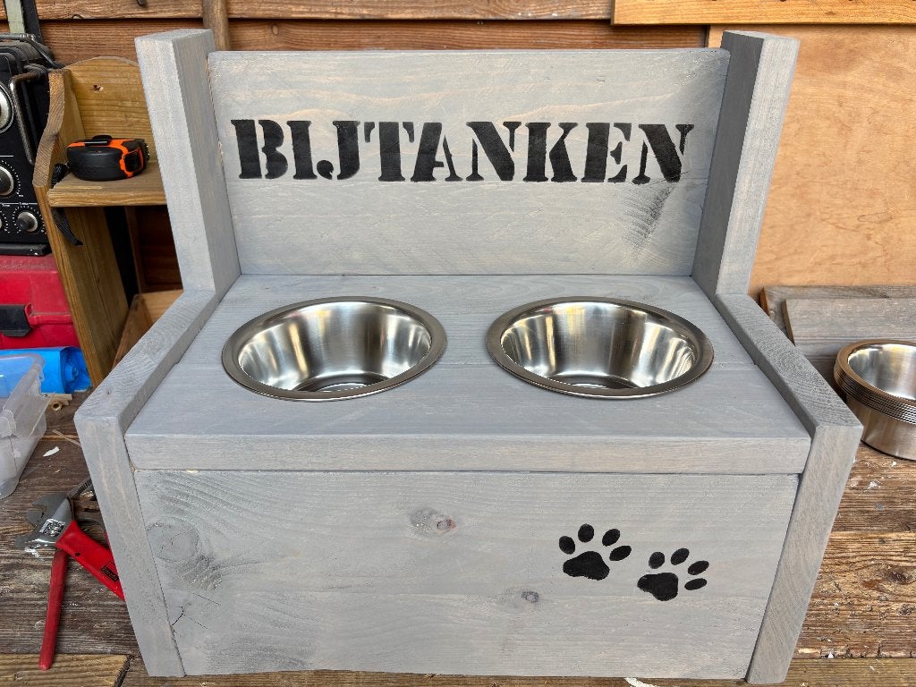 Steigerhouten eet-drinkbakken met GRATIS NAAM HOND, Ophalen of Verzenden, Nieuw