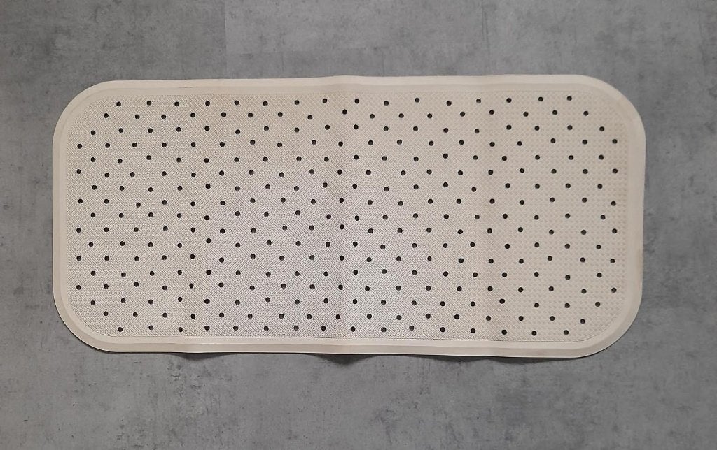 Rubberen DOUCHEMAT / BADMAT. Maat: 35 x 75 cm, Ophalen of Verzenden, Zo goed als nieuw, Wit, Badmat