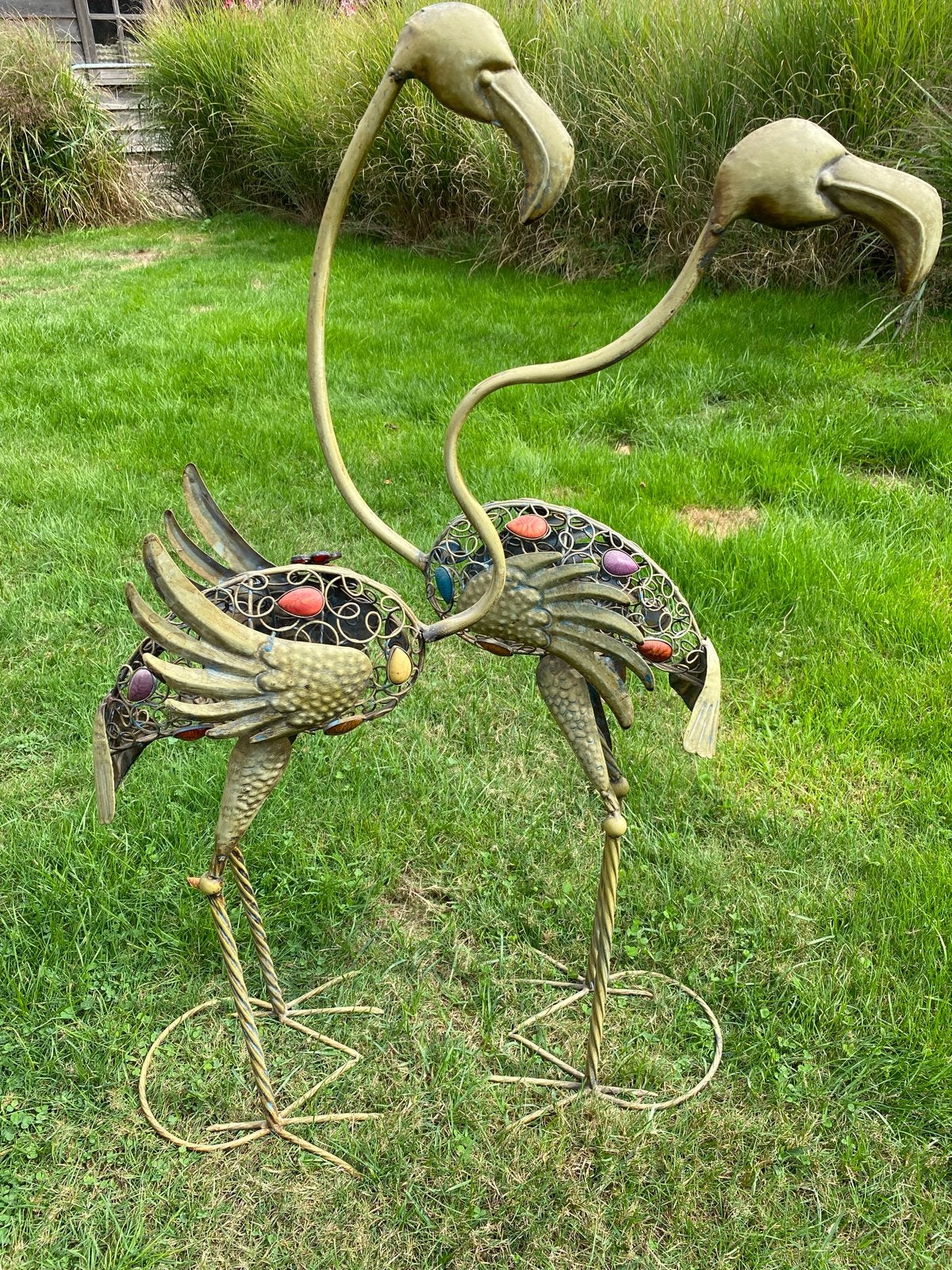 Set van 2 metalen flamingo beelden., Ophalen, Metaal, Decoratieobject, Landelijk