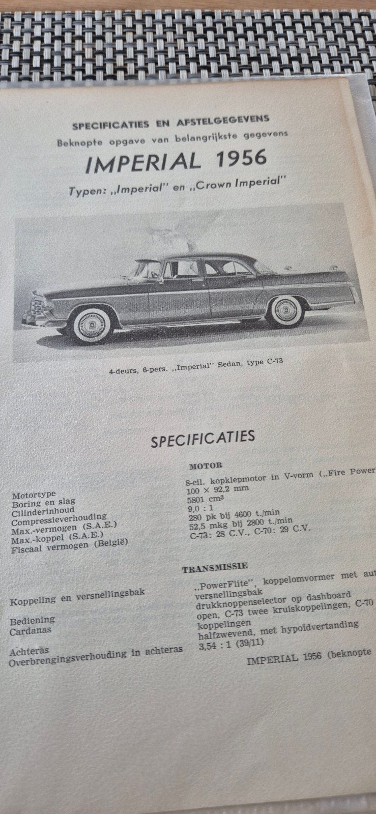 kluwer informatie blaadje voor Imperial 1956, Ophalen of Verzenden