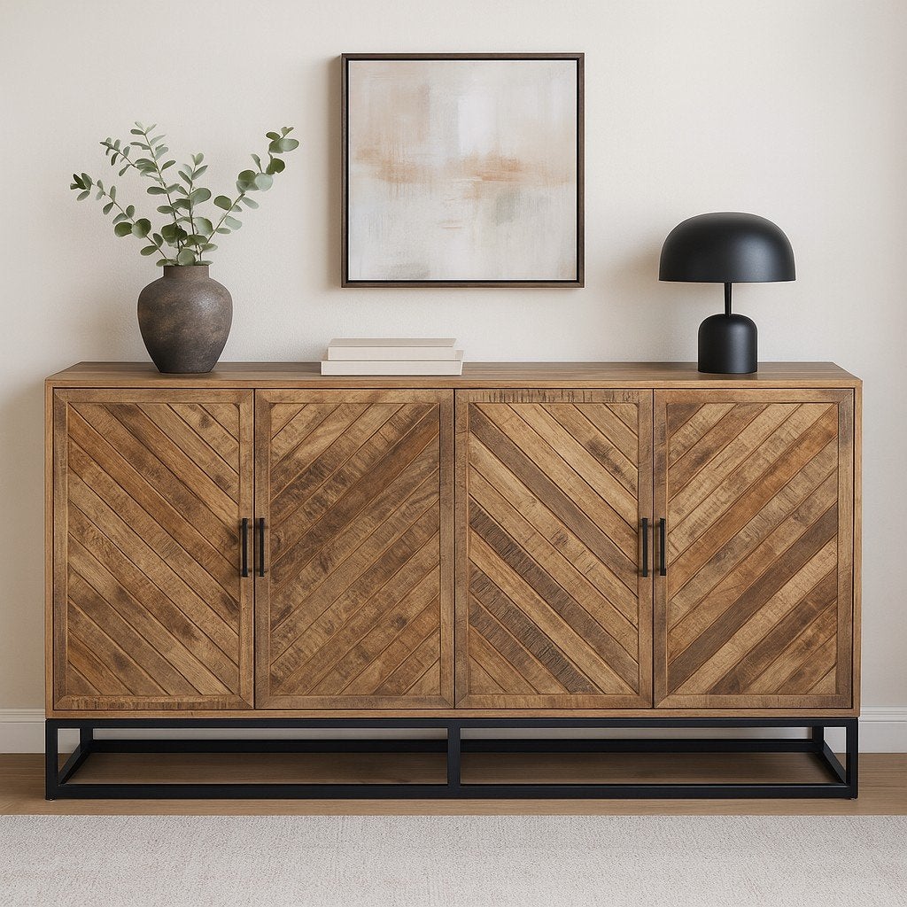 Mangohouten Dressoir 180 cm, Ophalen, 150 tot 200 cm, Nieuw, Metaal