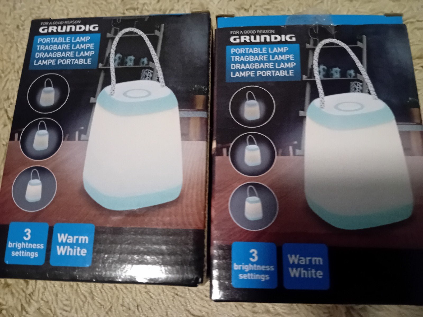 2x Grundig Draagbare LED Lamp- Warm Wit, 3 Helderheidsstande, Wit, Overige stijlen, Kunststof, Nieuw