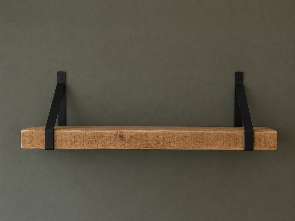 Houten wandplank met zwarte dragers - 90x22x7 cm, Ophalen, Zo goed als nieuw
