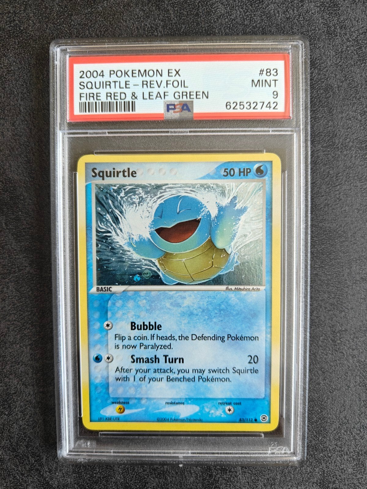 Squirtle Reverse Holo EX Fire Red Leaf Green PSA 9, Ophalen of Verzenden, Zo goed als nieuw, Losse kaart, Foil