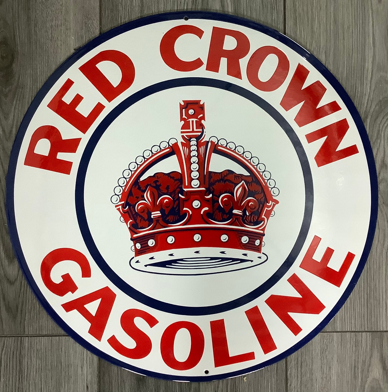 Emaille bord RED CROWN GASOLINE groot formaat 50 cm, Ophalen of Verzenden