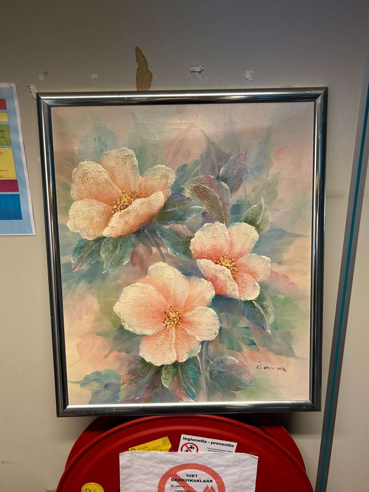 D. Rossiter roze bloemen schilderij gesigneerd, Ophalen, Overige stijlen, Gedateerd, Bloemen