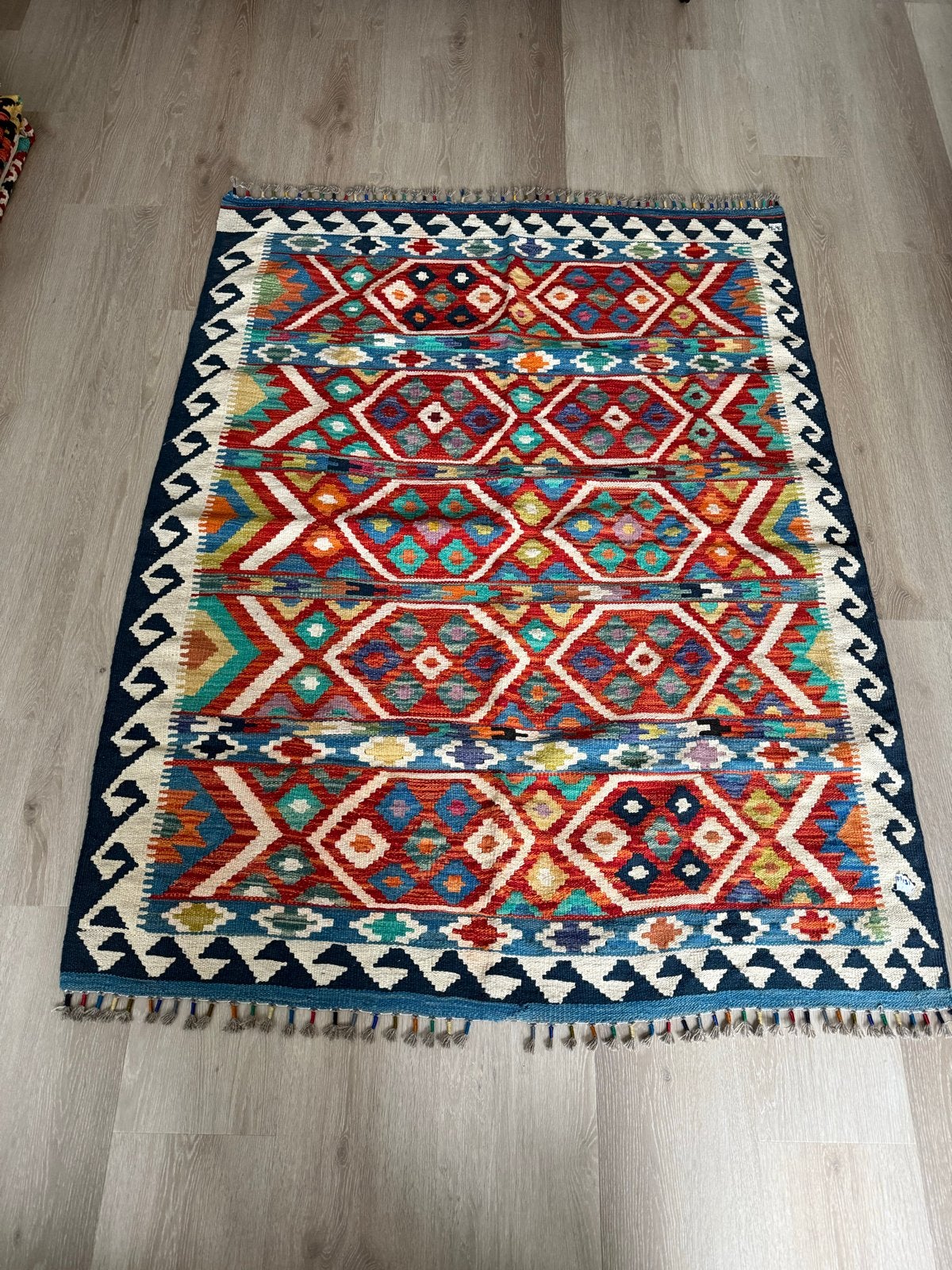 Authentieke Perzisch handgeweven kilim | NIEUW, 100 tot 150 cm, Blauw, Ophalen of Verzenden, Zo goed als nieuw