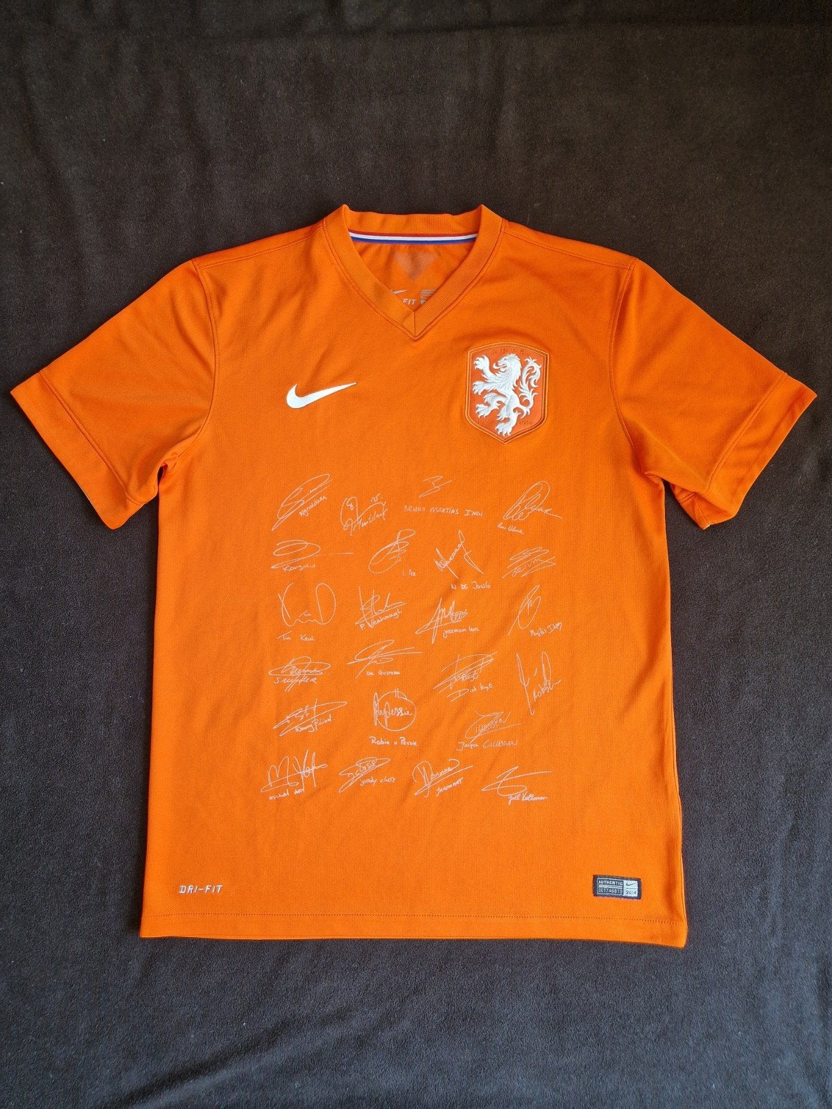 Oranje KNVB Nederlands elftal shirt 2014 met handtekeningen, Oranje, Ophalen of Verzenden, Voetbal, Gedragen