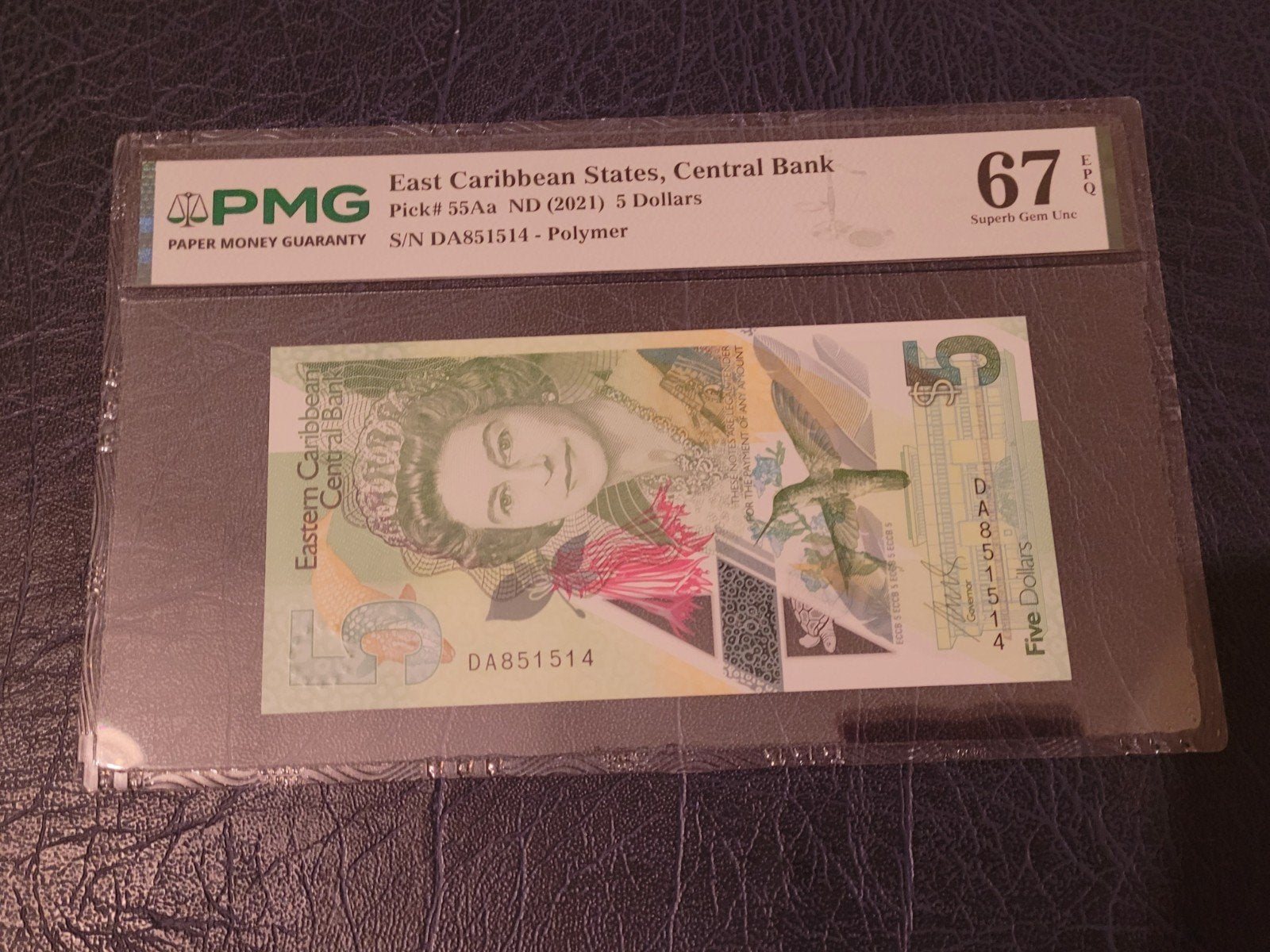 Oost-Caribische Staten 5 Dollar 2021 PMG 67 EPQ Polymer, Ophalen of Verzenden, Midden-Oosten, Los biljet