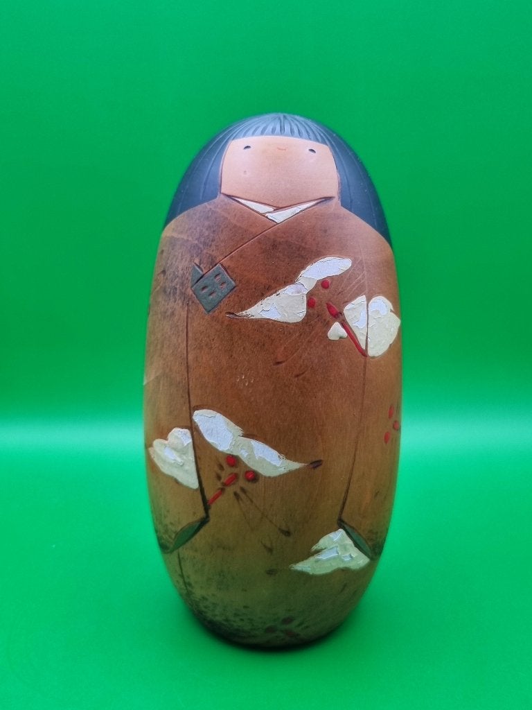 Prachtige Aka Tonbo Kokeshi van Usaburo, Hout, 16 cm, Ophalen of Verzenden, Gesigneerd