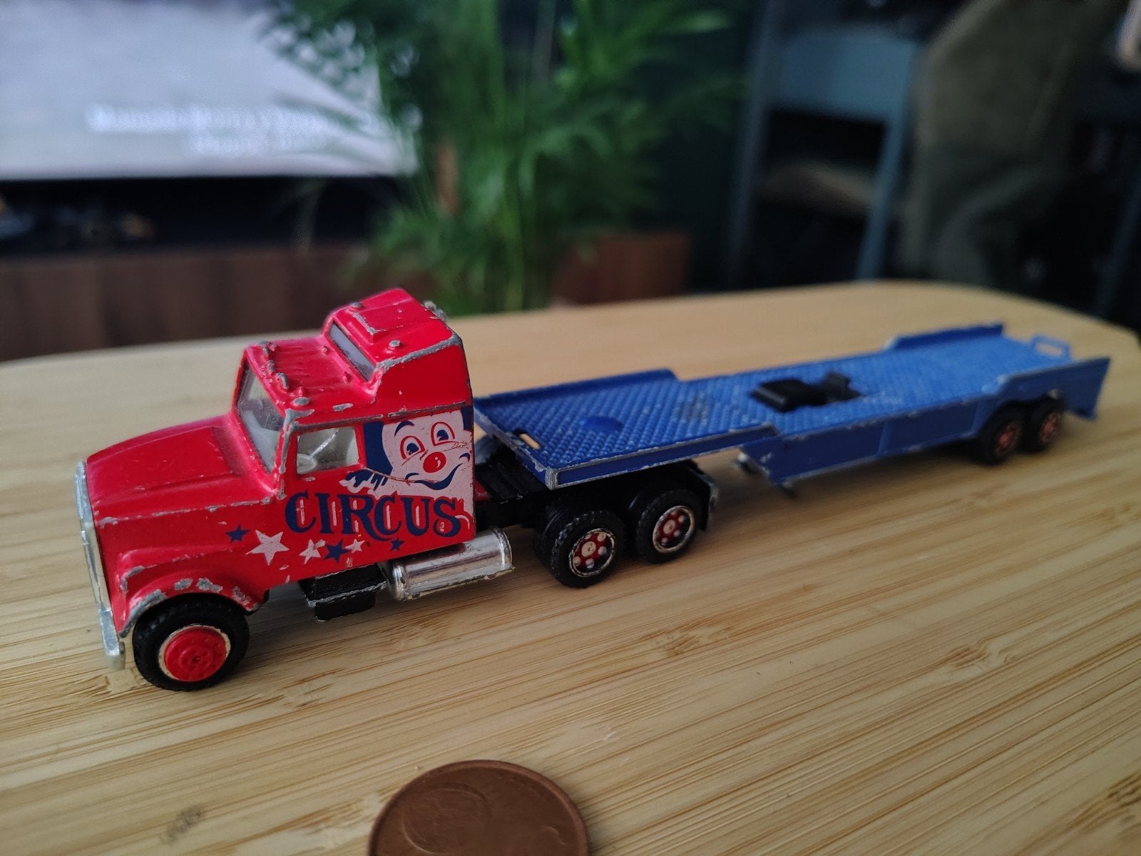 Vintage Majorette Circus truck met blauwe dieplader, Ophalen of Verzenden, Gebruikt, Bus of Vrachtwagen, Majorette