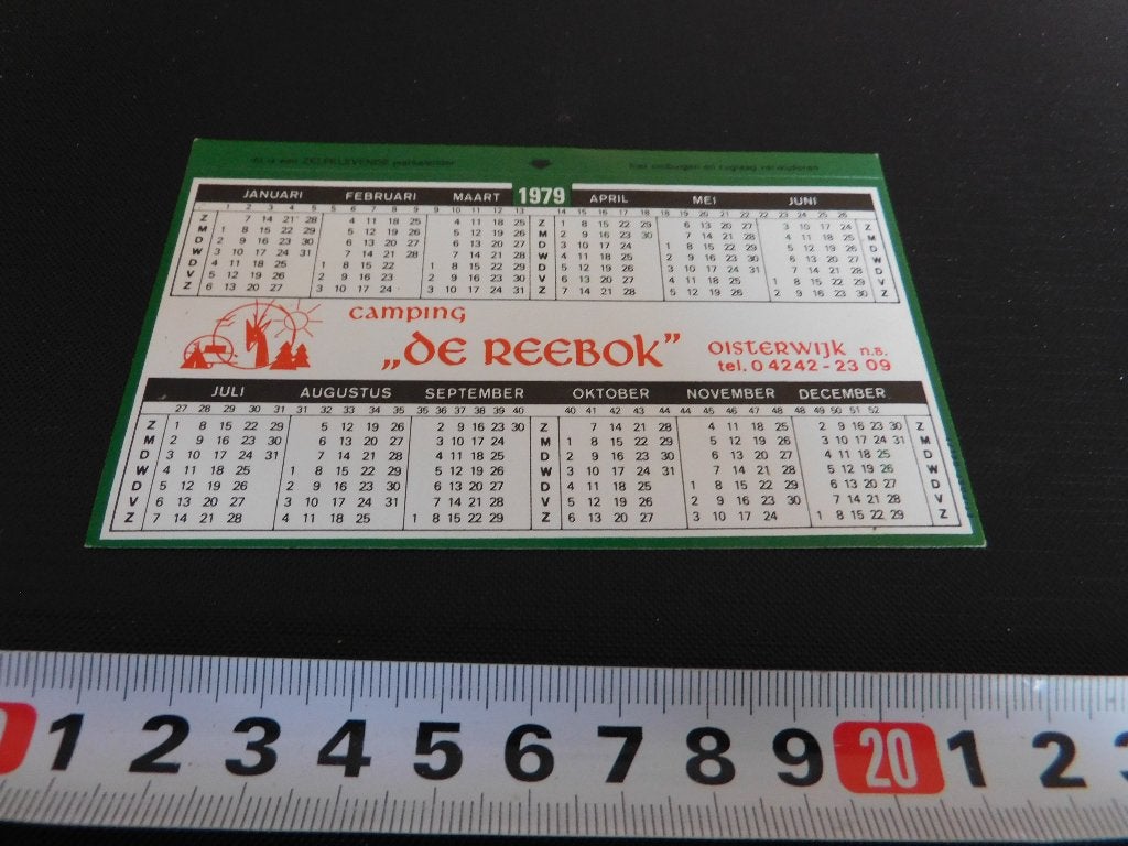 sticker kalender 1979 Oisterwijk Camping DE REEBOK, Ophalen, Zo goed als nieuw