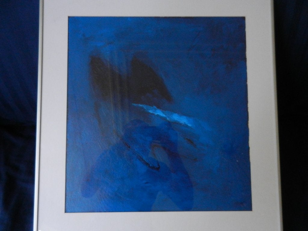 Blauw abstract schilderij in acryl Koos van de Water 1985, Antiek en Kunst, Ophalen of Verzenden