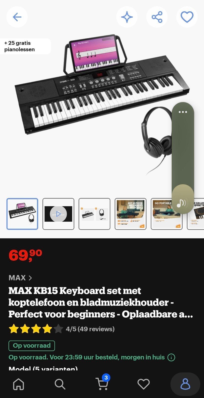 MAX KB15 Keyboard set met koptelefoon en bladmuziekhouder, Overige merken, 61 toetsen, Nieuw, Ophalen of Verzenden